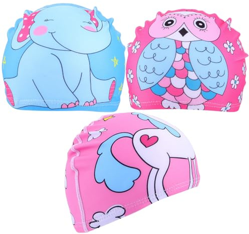 Homoyoyo Cuffie da Nuoto per Elastiche Stampate Motivi Cartoni Animati, Set da 3 Pezzi Leggero e Flessibile per Protezione Chioma, per Piscina e Bagno Ragazzo Ragazza