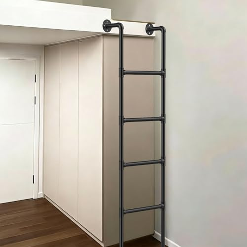 Scaletta da parete per soffitta regolabile da 1,2 m a 2,4 m, sicura per letto a castello e dormitorio, scala nera per finestre e ponti (230 cm)