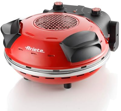 Ariete 928 Forno pizza con oblò, 1200W, Temperatura Max 400°C, 5 livelli di cottura, Piastra in pietra refrattaria di alta qualità, Rosso