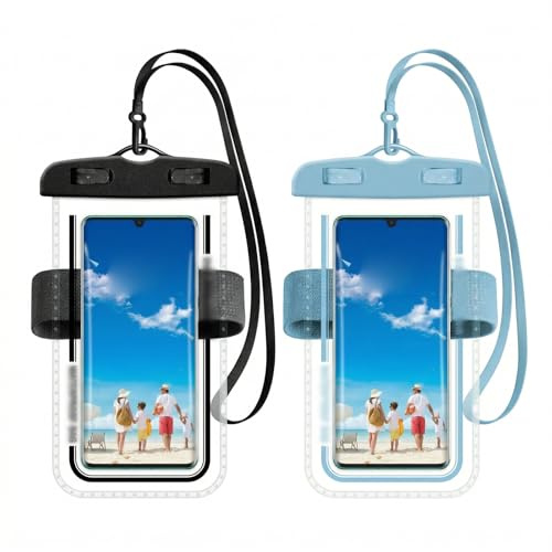 NiceNaiils 2 Pezzi Custodia Impermeabile Smartphone per Cellulare fino a 7.2, Cover Telefono Subacquea con Laccetto e Fascia da Braccio, per Mare, Piscina e Sport Acquatici