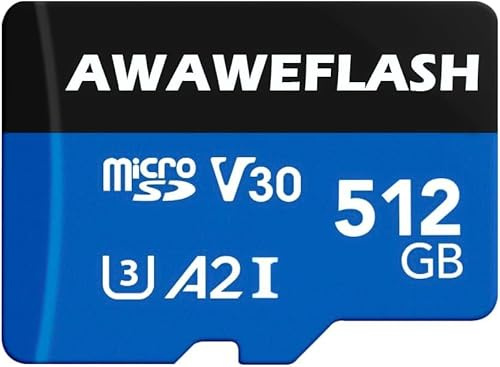 Scheda SD da 512 GB (con adattatore) - Scheda di memoria ad alta velocità, impermeabile e resistente alle alte temperature, per telecamere per auto, droni, switch, videocamere