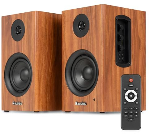 Audizio BS15 Aktivlautsprecher Boxen Paar - 60 Watt Bluetooth HiFi Lautsprecher Set mit HDMI ARC, Optical & RCA - Regal Lautsprecher, Studio Boxen für PC, TV & HiFi - Holz