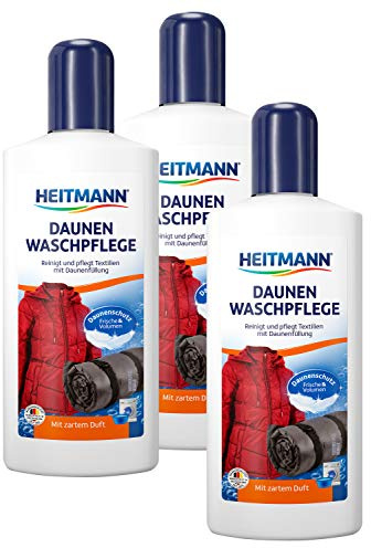 Heitmann Daunen Wäsche: reinigt und pflegt Textilien mit Daunenfüllung, für Frische und Volumen mit zartem Duft, ideal für die schonende Reinigung von Daunen-Jacken, Federkissen, Federbetten, 3x250ml
