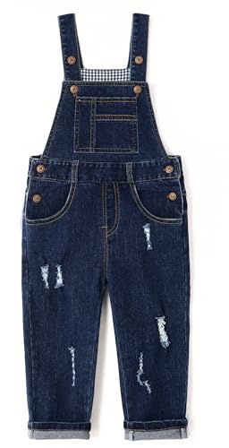 KIDSCOOL SPACE Salopette di Jeans Blu e Nera per Neonati e Bambini/Ragazze, Abbigliamento da Lavoro in Jeans
