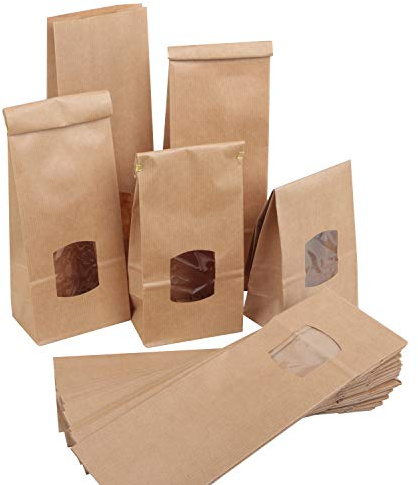 Logbuch-Verlag 25 Blockbodenbeutel mit Fenster Sichtfensterbeutel für Kekse Plätzchen Nudeln Tee Verpackung für Lebensmittel 10,5 x 6,5 x 29 cm