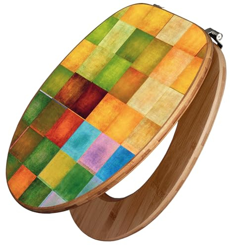 banjado Design WC Sitz Bambus 45x37,5cm - Toilettendeckel - Toilettensitz Bambus - hochwertiger Klodeckel - WC-Sitz Universal für alle gängigen Toiletten - Motiv Farbkasten 2