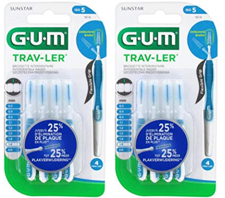 GUM Trav-ler Interdentalbürsten blau 1.6 mm, 12 Stück, Zwischenraum Zahnbürsten mit Anti-Rutsch-Griff