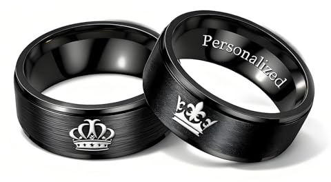 Ihanskio Personalizzato corona anelli per le coppie Il suo Re La sua regina Inciso testo Anelli per gli amanti di corrispondenza Promessa Anelli Regalo di compleanno personalizzato acciaio inox