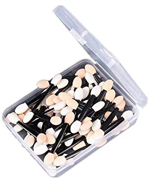 YIUIRUOI Lidschatten-Applikator, Einweg, Make-up, Lidschatten-Pinsel, doppelseitig, Schwamm, Applikator mit Aufbewahrungsbox für Frauen und Mädchen (50 Stück)