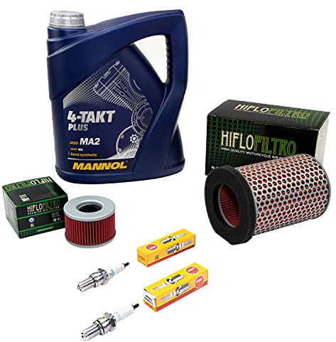 Wartungspaket Öl 4L + Luftfilter + Ölfilter + Zündkerzen für Hon da CX 500 CX 500 C CX 500 E CX500 Baujahr 1977-1986