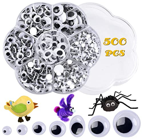 Wackelaugen Selbstklebend,500 Stück Schwarz Weiß Selbstklebend Kulleraugen Bastel Augen 4 mm - 12 mm,Kunststoff Klein Groß Puppenaugen Runde Googly Eyes für DIY Scrapbooking Handwerk Spielzeug Zubehör