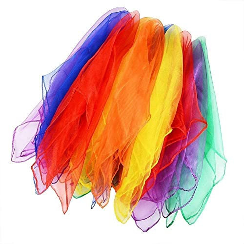CAOMEI Tanz Tücher,60 * 60cm 6 Farben Tanz Tücher,12er Pack Bunt Jongliertücher Square Seidentücher Tanz Jonglier Tücher Schals Für Kinder Mädchen Mädchen Zeigen Belly Dance