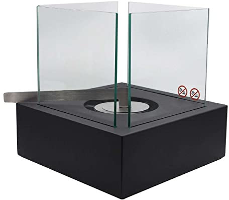 Tischkamin Bio-Ethanol Indoor Outdoor Schwarz Tischfeuer mit Sicherheitsglas