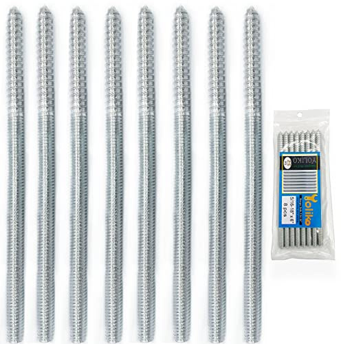Yoliko 8 Pack 5/16-18 x 6 Inch Hanger Bolts - Double Headed Silvery Wood Dowel Screw - Self-Tapping Furniture Screws - 150mm Length Double Threaded Rods