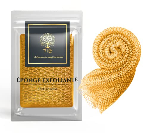 Sarhaana Filet de Douche africain Djampe Eponge de Bain exfoliante Gant Fleur de Toilette XL Accessoire Femme Homme Enfant Filet de Gommage corporelle (JAUNE ORANGEE)