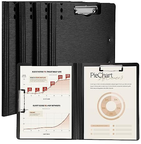 BOMKEE Klemmbrettmappe Aufklappbare, (4 Stück) A4 Schreibmappe Klemmbrett Mappe Ordner Schwarz Clipboard für Krankenhaus, Büro, Schule, Business