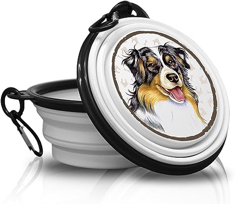 3. Australian Shepherd - Fressnapf, Schüssel, Schale. Falt, Tragbarer Trinknapf mit Karabiner für Unterwegs. Futternapf, Haustierschüssel. Handlich und Einzigartig.