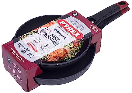 Pyrex OPIMA Aluminum Non-Stick Induction Frying Pan Set - Ergonomic Handle Suitable for Electric, Gas and Induction Hobs (Optima Frying Pan Set 20cm & 26cm), OTS02F6/7014SET, Black