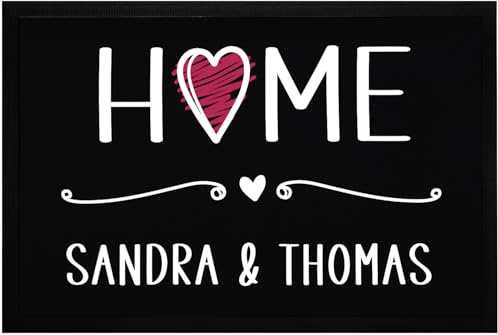 SpecialMe® Fußmatte mit Namen personalisiert Schriftzug Home Herz Zuhause Paare Familie rutschfest & waschbar Schwarz-rot 60x40cm