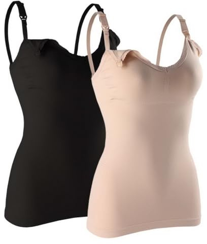AOOPOO Lot de 2 Haut d'allaitement de Grossesse, Débardeurs de Maternité Camisole Tank Top pour Femmes sans Armatures Tops d'allaitement sans Couture avec Rembourrage Amovible