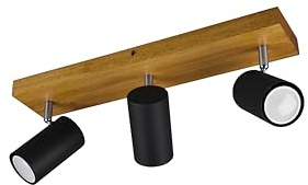lightling modern Spotbalken Julie, 3-flammige Deckenleuchte, drehbar und schwenkbar, Deckenspot Spot Strahler Spotleiste, Holz & schwarz matt Metall, 3 x GU10 max. 35W, Länge 44 cm