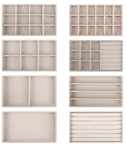 EXLECO Set di 8 vassoi per gioielli in velluto, raccoglitore per gioielli, impilabile, portagioie sostituibile per donne e ragazze, anelli, orecchini, catena, anello (beige)