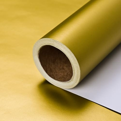 Iioscre Geschenkpapier, goldfarbene Geschenkpapierrolle, mattes Metall, einfarbig, Geschenkpapier für Geburtstag, Weihnachten, Hochzeit, Babyparty, Muttertag, Vatertag, 43 cm x 100 cm