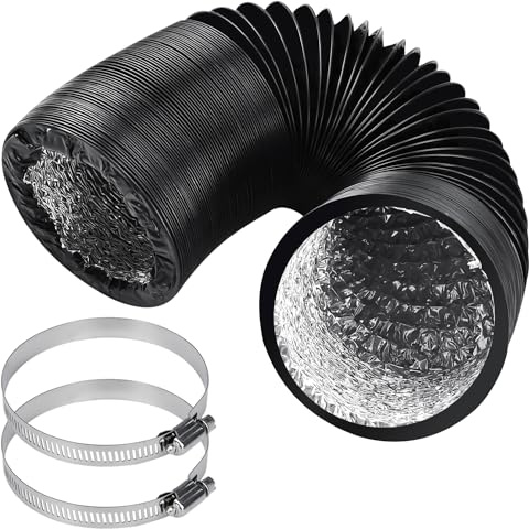 Flexible 150mm Aluminum Ducting, 5m Dryer Vent Hose, Aluminium PVC Ventilation Air Ducting, Black 4 Layer HVAC Ventilation Hose with 2 Stainless Steel Clamps