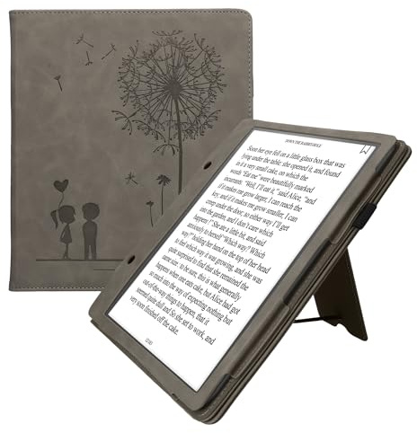 kwmobile Schutzhülle kompatibel mit Amazon Kindle Scribe (2022/2024) Flip Hülle - Cover mit Handschlaufe - Pusteblume Love Grau