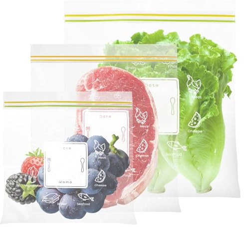 90Pcs Freezer Bags, Food Bags Reusable Sandwich Bags Leakproof Zip Lock Bags, 3 Sizes Food Storage Bags for Fruits Vegetables Candy Grains Nuts Grain Bread Meat
