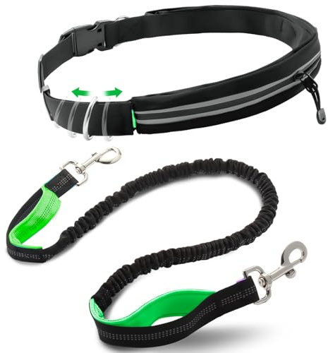 Vihir Laisse Canicross Chien Main Libre avec Sangle Ventrale, Jogging Chien avec Double Poignées, pour Sport Course à Pied, Running Et Marche De Grande Et Moyenne Taille