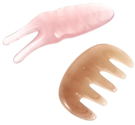 ORFOFE Peine Raspador Multifuncional de Resina Rosa para Masaje de Cabeza y Tonificación Cutánea 2 Piezas para Cuidado del Cuero Cabelludo