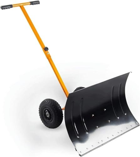 Pala da neve, pala da neve con ruote da 10 pollici, pala da neve da 29x19 con manico regolabile, strumento di rimozione della neve dal marciapiede a spinta manuale per la pulizia di corsie, strade