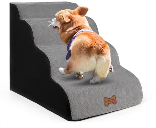 CALIYO Hundetreppe 4 Stufen, Hundetreppe für Kleine Hunde, Katzentreppe 50 cm hoch, Haustiertreppe mit Waschbarem Bezug und Rutschfester Unterseite, Hunderampe für Bett, Couch und Auto (75×40×50cm)