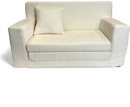 FORTISLINE - Kindersofa ausklappbar 83x47x43cm Oeko-TEX - Spielesofa für Kinder 2in1 - Kindercouch Aufklappen Bettfunktion - Schlafcouch aus Schaumstoff - Teddy-Stoff - Viele Muster (Beige)