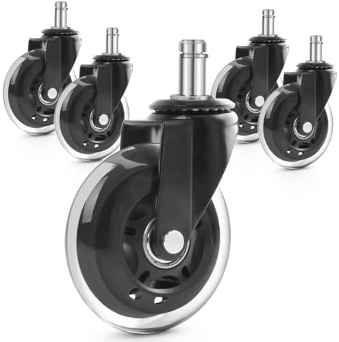 LotFancy 5 Ruote per Sedie da Ufficio 11 mm x 22 mm, Rotelle per Sedia, Sedie Girevoli in Gomma per Parquet, Pavimenti Duri, Tappeti, Super Silenziose e Senza Graffi, Fino a 300 kg