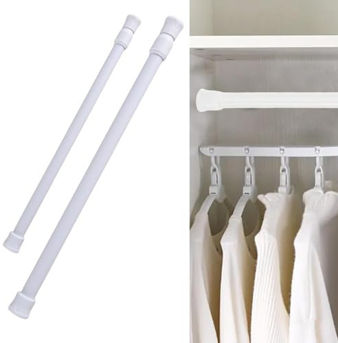 2 Pcs Tension Rod, Net Curtain Rods Extendable, 30-50cm Extendable Hanging Bar,Tension Cupboard Rods, Spring Loaded Tension Rod for Closet Cupboard Wardrobe Bookshelf (White)