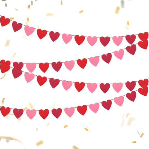 Sliverdew 4 Stück Girlande Herzen, Herz Girlande Rosa Deko, Hochzeitsgirlande, Herzen Roter Filz Girlande, Hängend Herzgirlande für Hochzeiten Valentinstag Geburtstagsfeiern