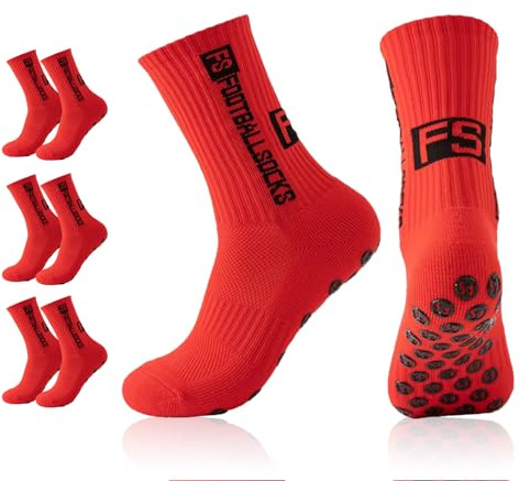 Sykrawki 3 Pares de Calcetines de Fútbol Antideslizantes- Para Hombre y Mujer - Calcetines Deportivos para Fútbol, Running y Entrenamiento (FR/ES, Números, 39, 46, Regular, Regular, 3, rojo)