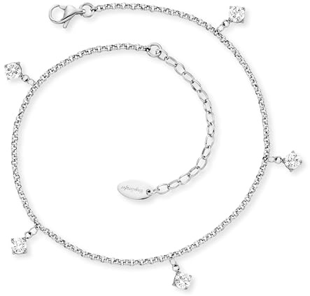 Engelsrufer Damen Keep it so simple Fußkettchen aus Sterling Silber, mit 5 Zirkonia-Anhänger, Karabinerverschluss, längenverstellbar, nickelfrei, Größe: 22+5cm