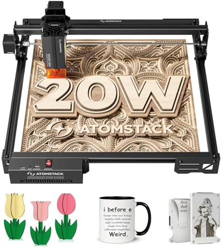 ATOMSTACK 20 W Machine à graver laser A20 PRO V2 Découpeuse laser, Machine à graver laser de haute précision pour cadeaux personnalisés, cartes de visite, bois, métal, acrylique, cuir