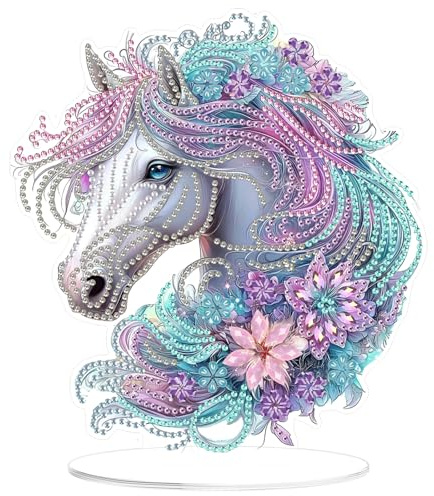 MOGTAA 5D Diamond Painting Pferd Desktop Deko für Erwachsene Kinder, Blume Diamond Painting Tisch Deko Set, DIY Diamant Painting Bilder Bastelset Kreativ Set für Zimmer Büro Desktop