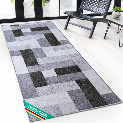 Floordirekt Teppich Läufer New York - Teppichläufer auf Maß - Meterware, Flurteppich, Küchenläufer, Teppich für Küche, Flur & Wohnzimmer Anthrazit (80 x 200 cm)