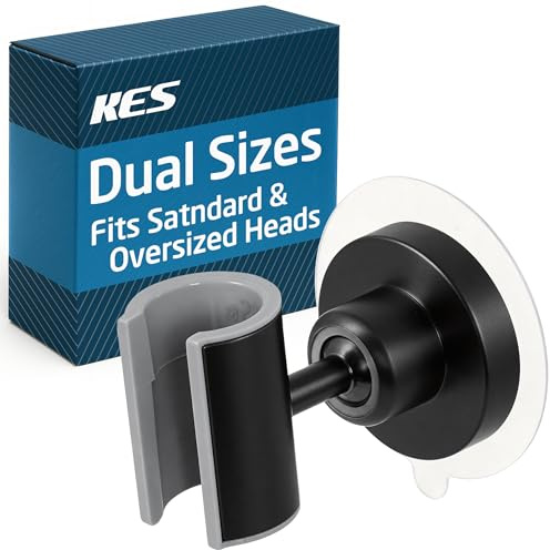KES Support de pommeau de douche adhésif en métal massif pour toutes les tailles de pommeau de douche, 2 supports muraux à forte adhérence, support de pommeau de douche réglable, noir, C208DF-BK