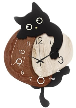 Sharplace Katzen-Wanduhr, Heimdekoration, niedlich, dekorativ, leicht lesbare Zahlen mit schwingendem Schwanz, hängende Uhr für den Innenbereich, Büro,