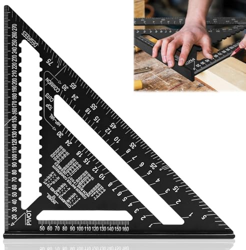 Équerres de charpentier, 12 pouces Règle triangulaire en alliage d'aluminium, peut être utilisé pour les dessins de conception, la coupe directe, la conception décorative, la mesure d'angle