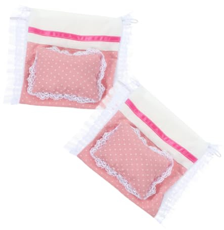 GALPADA 2 Sätze Dollhouse Bettwäsche Set Teiliges Rosa Puppenhaus Zubehör mit Bettlaken Kissen und Decke für Puppenbett Langlebig und Komfortabel Ausstattung für Miniaturwohnungen