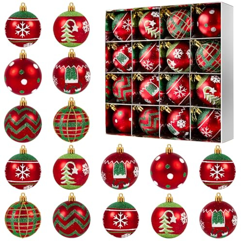 Fuyuleyo 16Pcs 6cm Christmas Baubles, Red Christmas Tree Decorations Set, Shatterproof Xmas Balls Ornaments Tree Baubles for Hanging Xmas Decorations Festive Holiday Home Decor