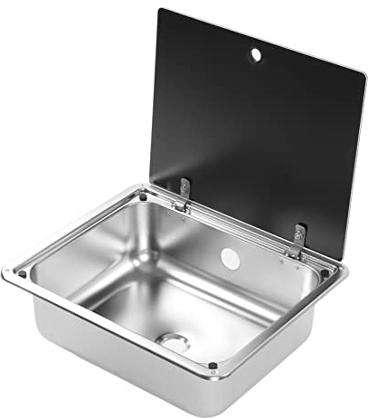 Yctze Évier de Cuisine en Acier Inoxydable 304, pour Camping-car, Yacht, Salle de Bain – Évier de Cuisine en Acier Inoxydable avec Couvercle en Verre trempé, Plat – Outils et Rénovation de l'/ et