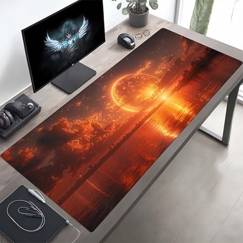 Gaming Mauspad 1200x600x3mm Gaming Mousepad XXL Himmel Gelb Mauspad Schreibtischauflage, Genähte Kanten Mausmat, rutschfeste Gummibasis, Schreibtisch Schutz für Home Büro, Geschenke PjY8978 Z-W